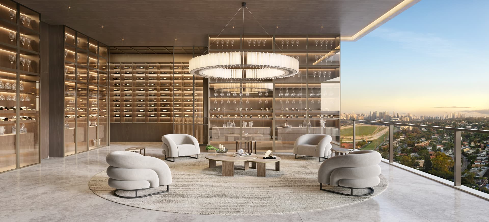 Perspectiva ilustrada · Opção de apartamento · piano bar · Torre Milano