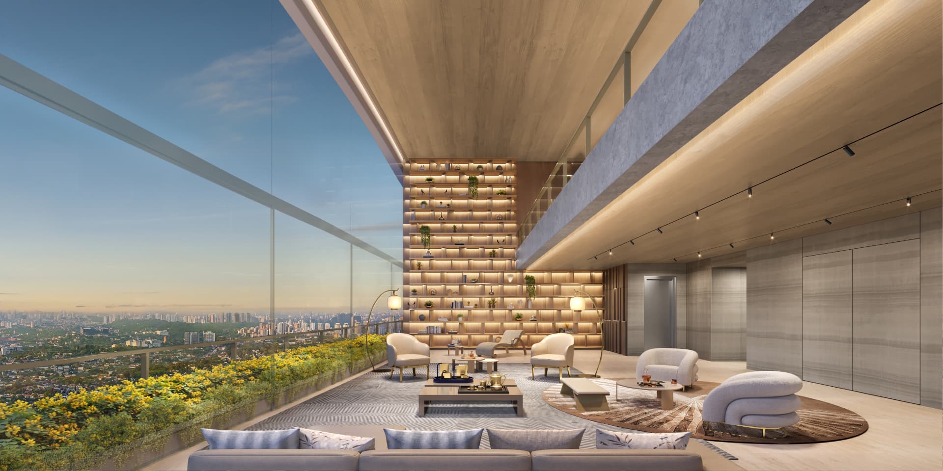 Perspectiva ilustrada · Living da penthouse · Torre Milano